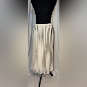 Christian Siriano New York Pleated Midi Skirt Medium Cream Black Stripe Elastic